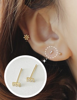 [10K Gold] 더블큐빅스틱 귀걸이